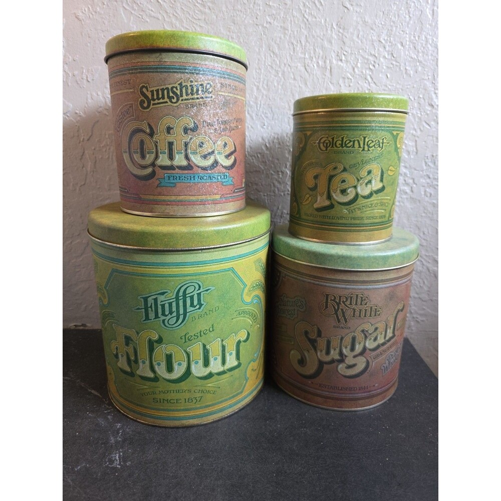 VTG Fluffy Brand Ballonoff Canister Set Flour Tea Sugar Coffee Nesting Tins A3